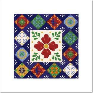 Mexican Talavera Floral Pattern by Akbaly Posters and Art